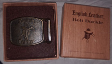 Vintage English Leather Saddle Equestrian Gold Brass Belt Buckle W/ Box