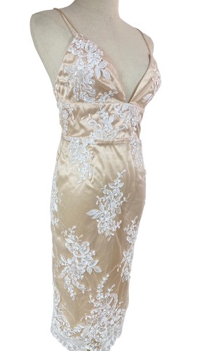 Abyss by Abby Nude White Lace Womens Mini Dress Size L Strappy Cocktail BNWT - Picture 6 of 9