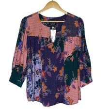 Jade Johnny Was Womens Floral Print Silk Peasant Blouse Size M Boho Art to Wear