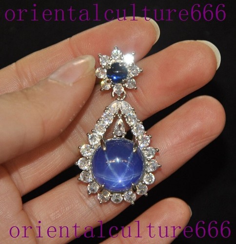 1.6"Chinese Dynasty palace silver Inlay blue Gem fengshui wealth pendant