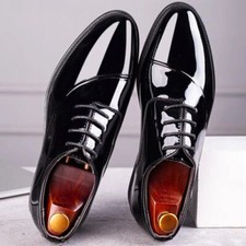 Men Dress Shoes Patent Leather Lace Up Flats Wedding Party Footwear Size 38-48