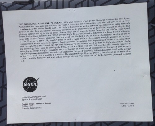 NASA ""ROUND ONE"" CAMPANA X-1A, D-558-1, XF-92A, campana X-5. Foto n. E 2889 - Foto 2 di 2