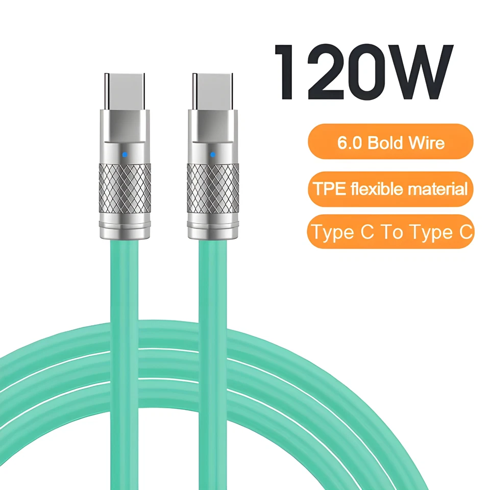 Thick Colorful Silicone Cable  USB-C to USB-C, 1m or 2m, 100W high power cable - Image 2 of 4