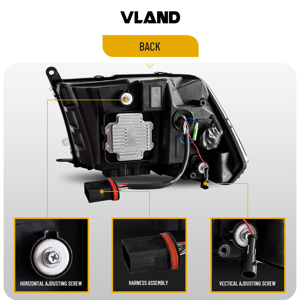 VLAND LED Projector Headlights For 2009-2018 Dodge RAM 1500 2500 3500 Blue DRL