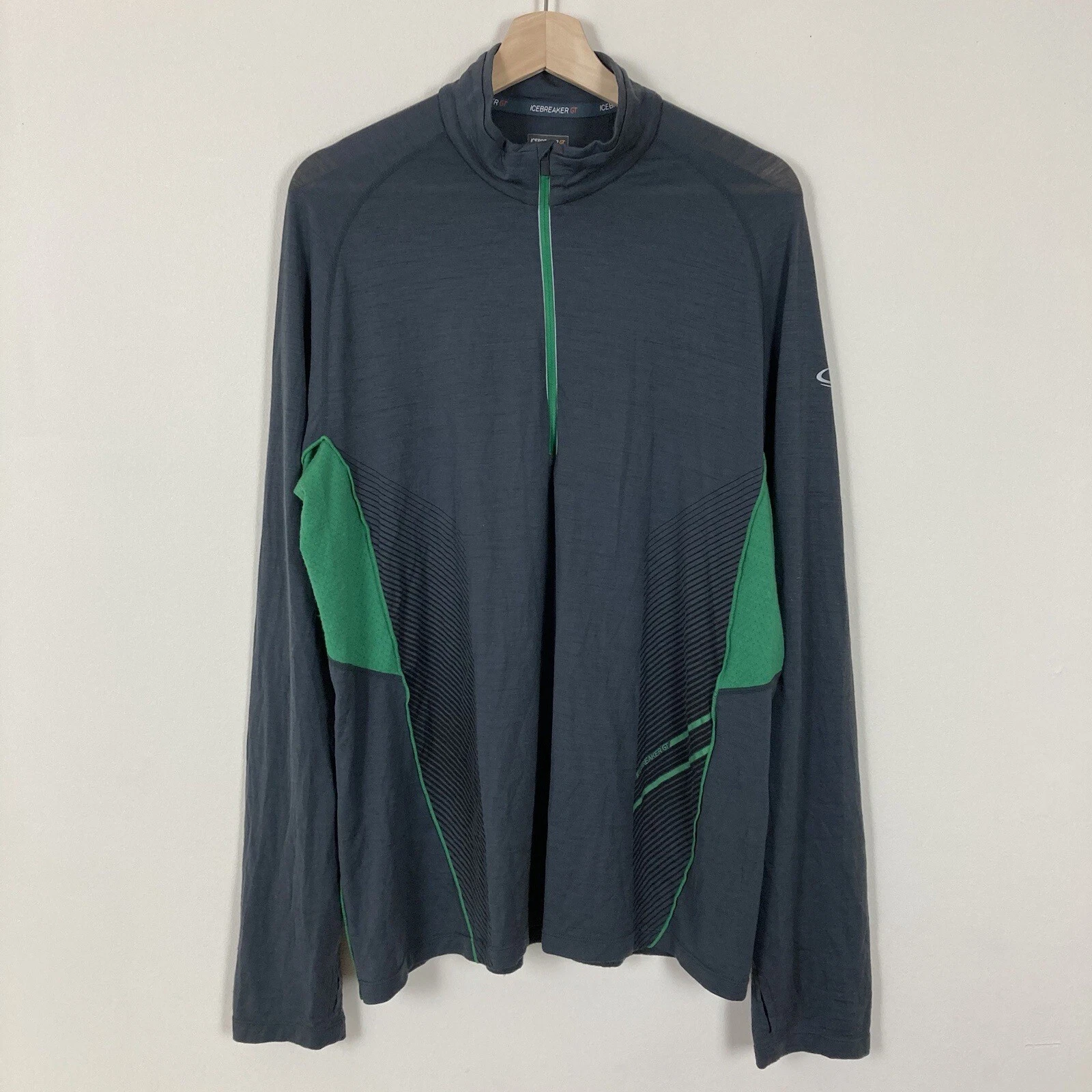 ICEBREAKER Merino GT Men's XL 1/4 Zip Pullover Sweater Gray Wool Base Layer