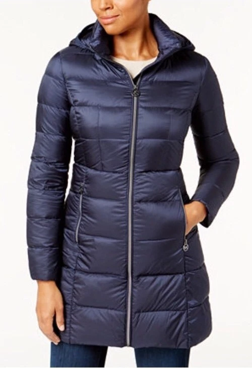 Michael Kors cappotto leggero 3 4 giacca piumino impacchettabile blu scuro XXS $240