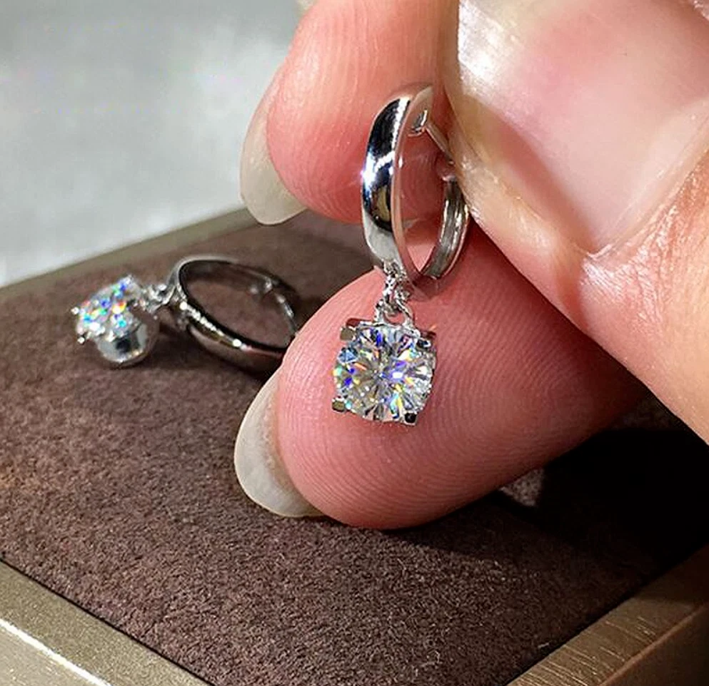2 Ct Round Cut Simulated Diamond Drop Dangle Hoop Earrings 14K