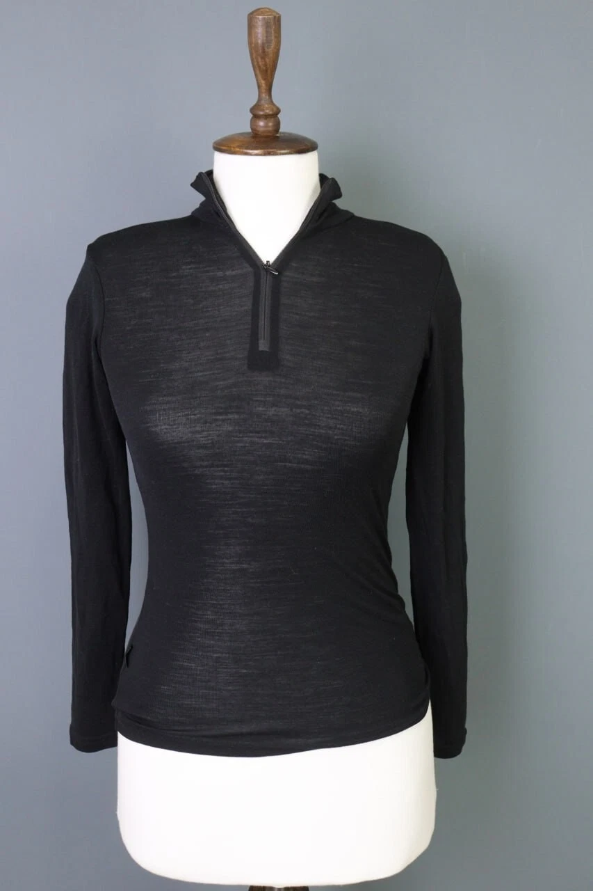Icebreaker Black Lightweight 1/4 Zip Merino Wool Top Base Layer