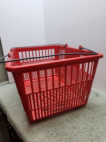 Sears Hardware Dept Plastic Shopping Hand Basket Wire Handles Red Collectible - Picture 2 of 8