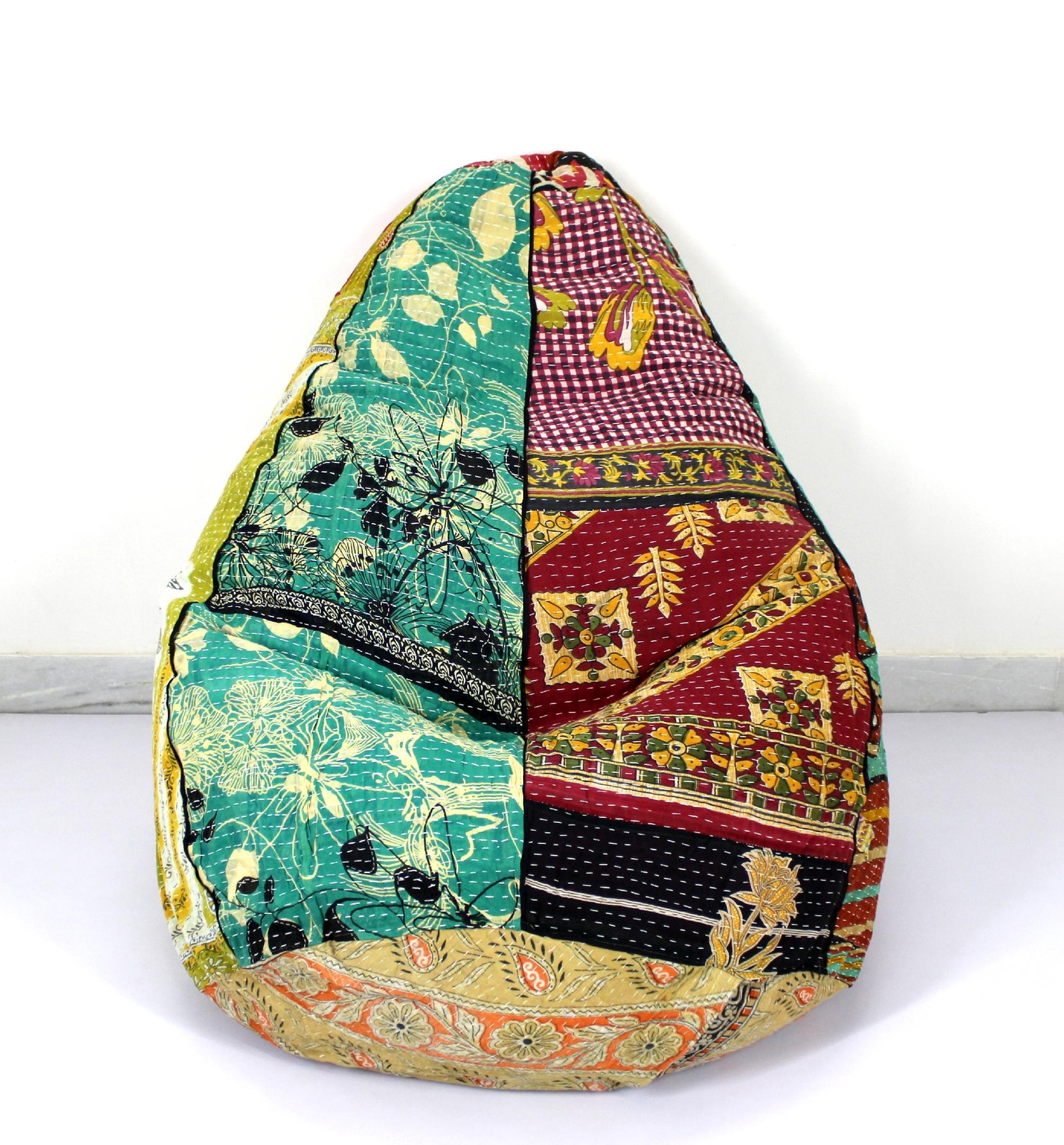 Vintage Kantha Quilt Cotton Bohemian Bean Bag Chair Pouf Floor Pillow
