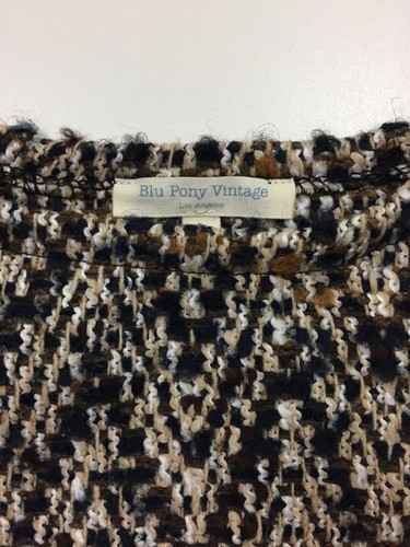 NWOT BLU PONY Vintage Girls Brown Beige Black Pocket Wool Blend Mix Knit Sweater - Picture 2 of 4