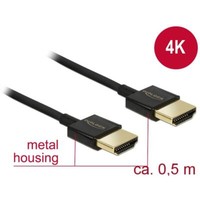 Delock Hdmi Kabel Ethernet A -> A St/St 0.50M 3D 4K Slim 84786 (4043619847860)