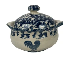 Folk Craft *Sponge* by Tienshan  Rooster/Heart Design (2 Sided) w/Lid 4 1/4" RD