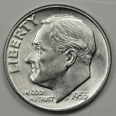 1955-p Roosevelt Dime. Fully Separated Horizontal Torch Lines. BU (Inventory G) 