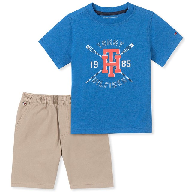 Tommy Hilfiger Baby Toddler Boys' 2Piece Tee and Shorts Set Blue/Tan MSRP 50 eBay