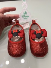 Disney Minnie Mouse Red Glitter Infant Crib Shoes 9-12 Months