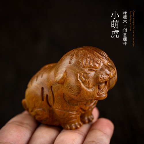 Mini Zodiaco Tigre Adornos Dibujos Dibujos Verde Sándalo Talla Decoración Regalo - Imagen 3 de 5