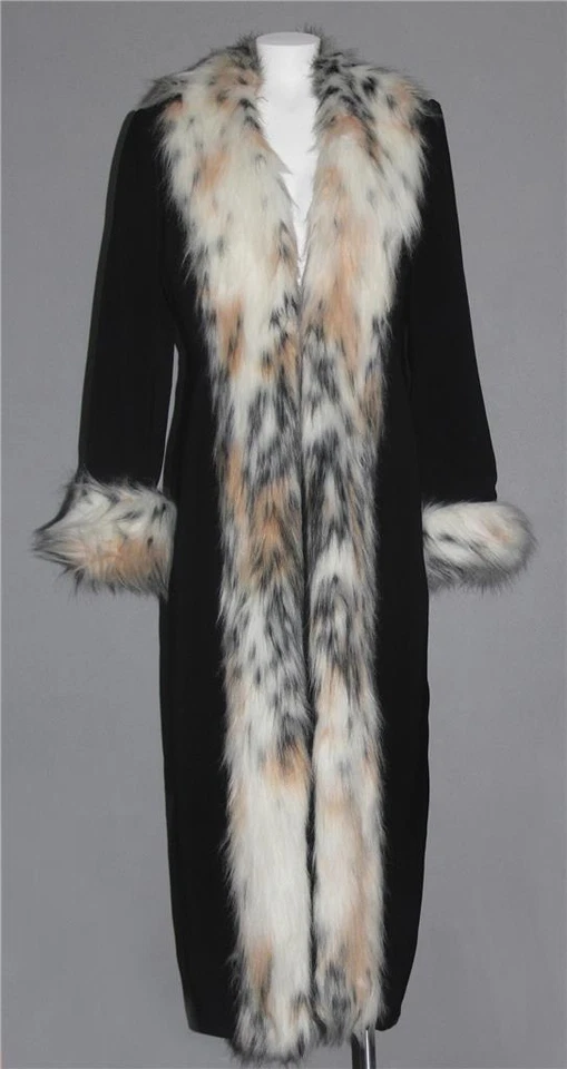 Maxi Abrigo De Colección Donna Vinci Largo Imitación Piel Borde y Puños Forrado Negro Para Mujer 8 Impecable