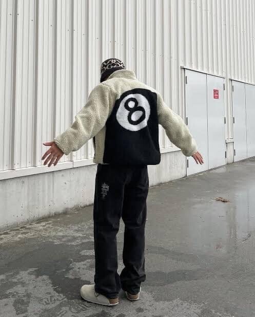 Stussy 8 Ball Sherpa Fleece Reversible Jacket Size: XL