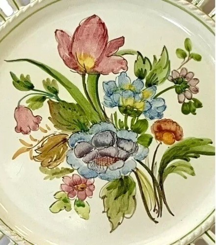 VTG Urbanu Zaccagnini Reticulated Italian Hand Painted Flowers Wall Art Plate - Picture 5 of 15