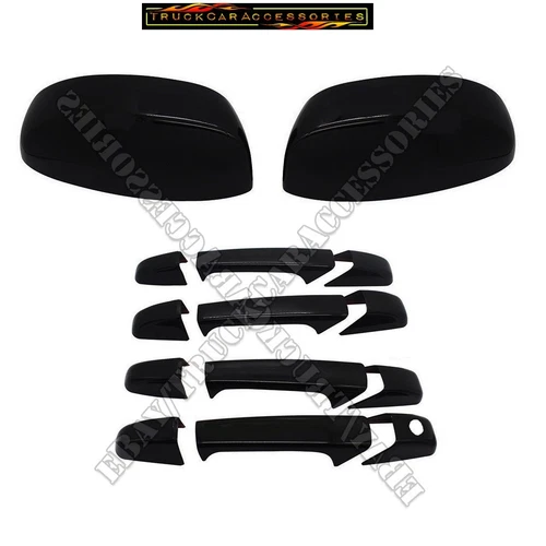 FOR 07-13 CHEVY SILVERADO GMC Sierra 4 DOOR HANDLE+TOP MIRROR Black Gloss COVER