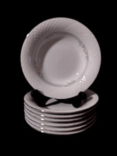(7) pcs EMERALD CHINA PEARL (7) 6.5" Rimmed Small Bowls 1986
