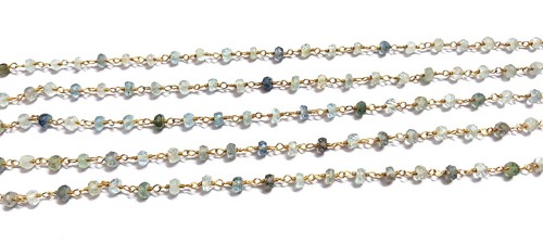 3 Feet Moss Aquamarine Rondelle Faceted Gold Plated Rosary Chain 3-4mm Beads - Picture 6 of 7