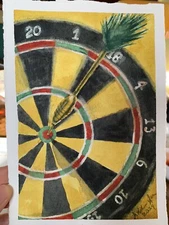 Original Dart Board watercolor painting dartboard darts Made to order bar decor