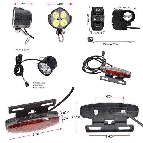24V-48V E-Bike Light kit LED Headlight / Tail Light / Horn Switch Button Cable - Picture 23 of 28