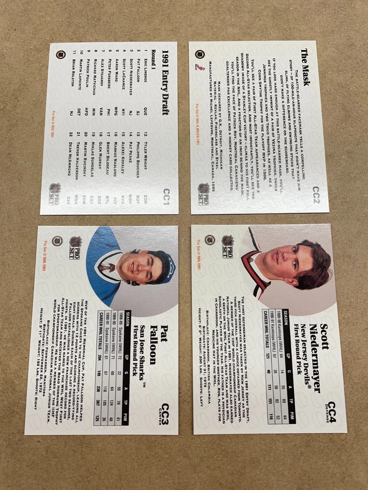 1991 92 Pro Set CC1-CC4 Scott Niedermayer Pat Falloon The Mask Entry Draft set 4 - Image 2 of 2