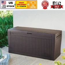 Large Outdoor Patio Garden Storage Container Bin 71-Gallon Resin Deck Box Brown