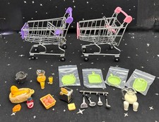 Mini Grocery Cart W/Mini Groceries  Kitchen Gadgets Toy/Playhouse Lot Of 2 4.5"
