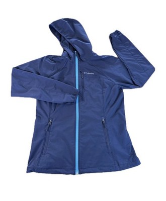 Columbia Cascade Ridge II Softshell Jacket Women s L Navy Blue Hooded Omni-shell