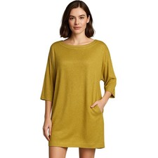 Vintage Stewart Gold Metallic Knit Dress Womens Sz S Boat Neck Dolman Sleeve USA