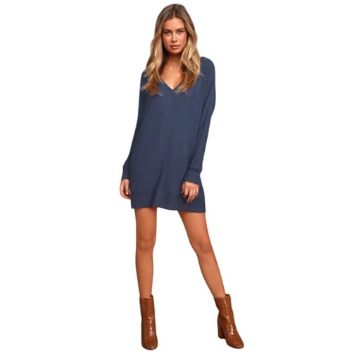 NEW Lulu's Estes Park Navy Blue Long Sleeve Sweater Dress long Sleeve L 3343