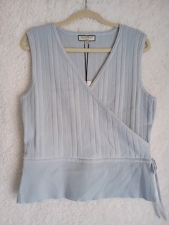 Bagatelle Collection Women's Sleeveless Wrap Knit Tie Top Light Blue XL