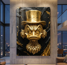 Dagobert Duck. Golden luxus Wandbild Acrylglas, Leinwand oder Poster Deko art