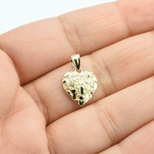 1.9cm Mini Taglio Diamante Pepite Stile Ciondolo a Cuore Vero 10K Oro Giallo