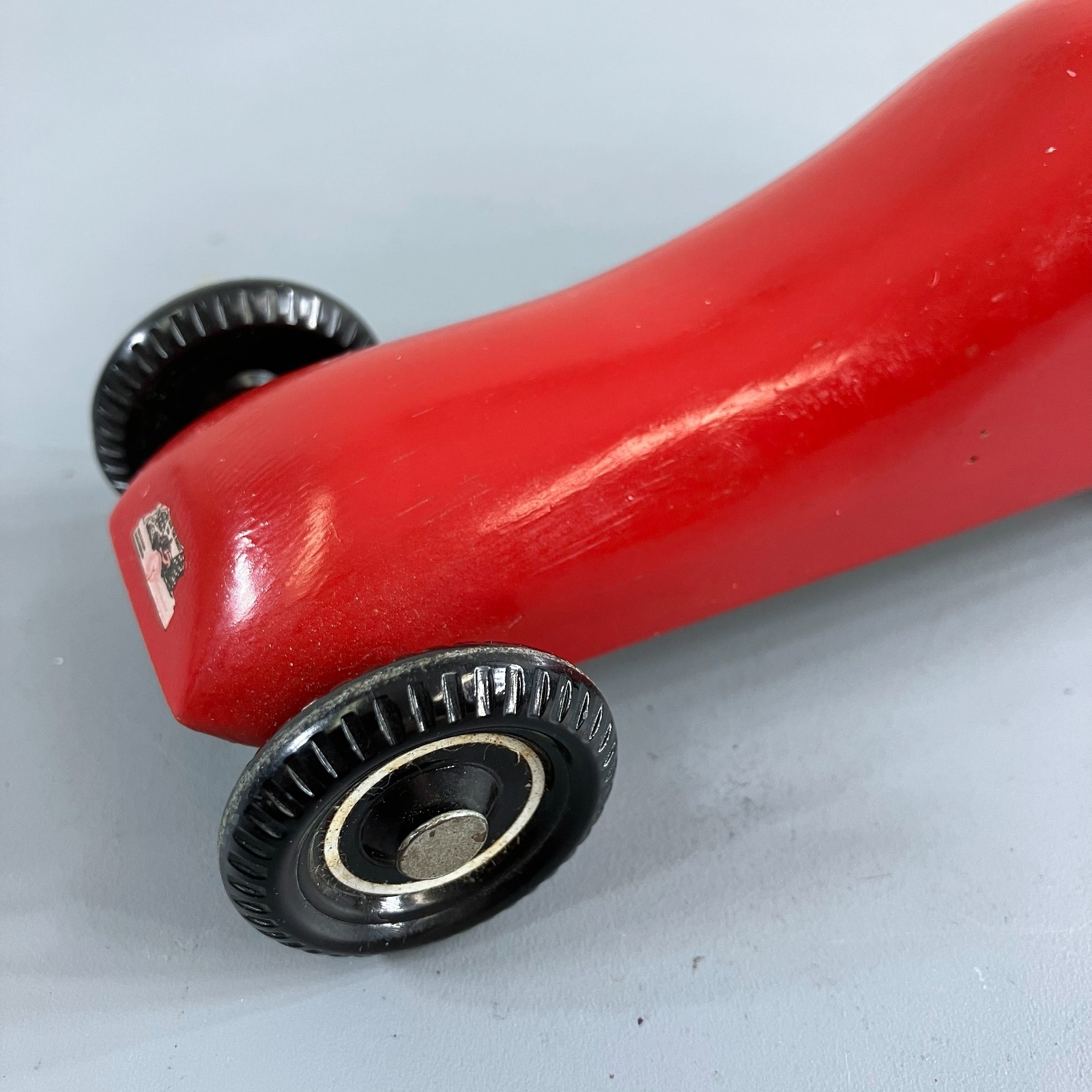 Handmade Custom Pinewood Derby Race Car Red, Vintage 1960s w Decals
