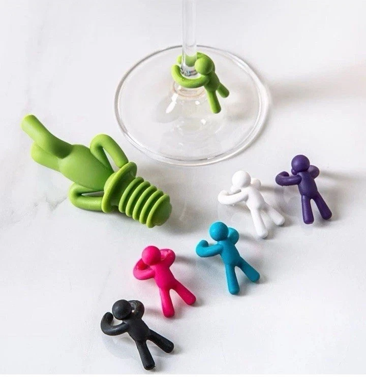 Umbra colorido tapón de vino de goma y dijes de vidrio - pequeños humanos - juego de 6 + 1 Foto 3 de 4