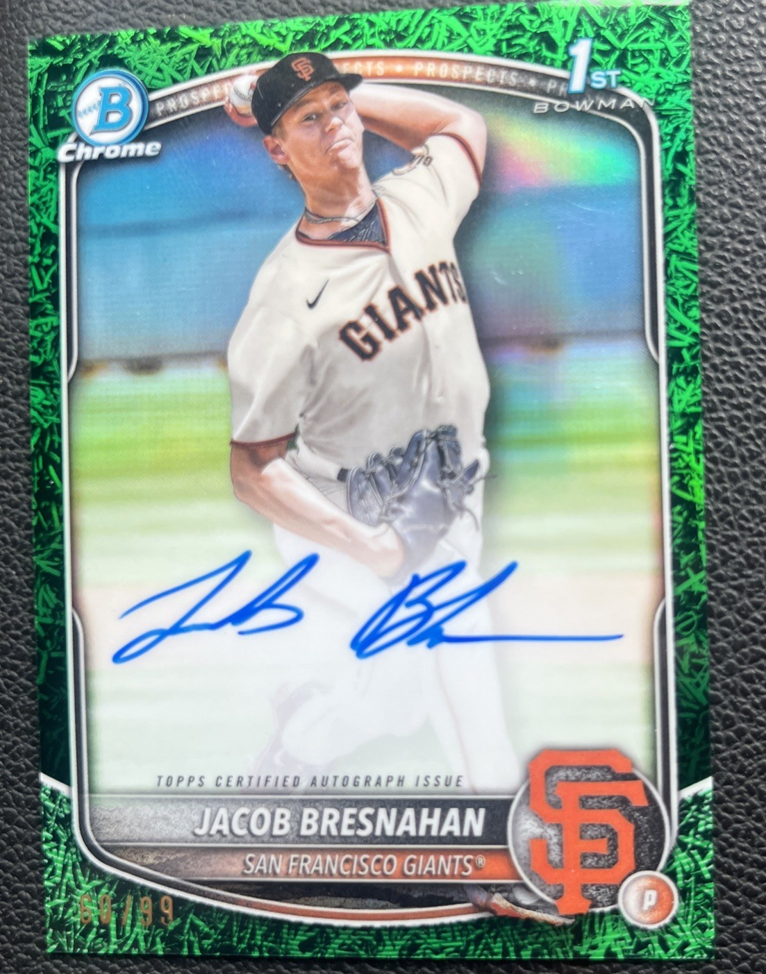 2025 Bowman Jacob Bresnahan /99 Green Grass 1st Chrome Prospect Auto #CPA-JBR