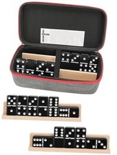 Jumbo Double 6 Dominoes Set for Adults - 28 Wooden Tiles with 4 Wooden Black