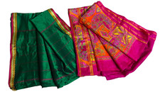 Indian Vintage Saree Printed Fabric Material Used Recycled Fabric Silk Sari 2 Pc