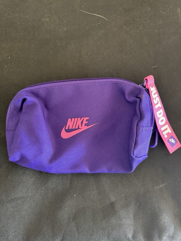 Nike Purple Pink Fabric Makeup Bag with Zipper Closure & 'Just Do It' Pull