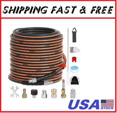 #ad 100FT Sewer Jetter Kit for Pressure Washer 1 4quot; NPT Corner Drain Cleaner Hose $107.99