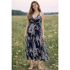 Vintage Express Dress Small Halter Babydoll Floral Maxi Fairy Y2k Beachy Whimsy