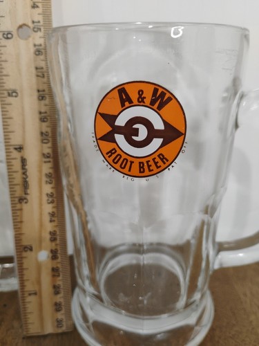 2 Vintage A&W Root Beer Mugs Clear Glass Bullseye Arrow Logo AW 4.5" 6" Pair - Picture 3 of 7