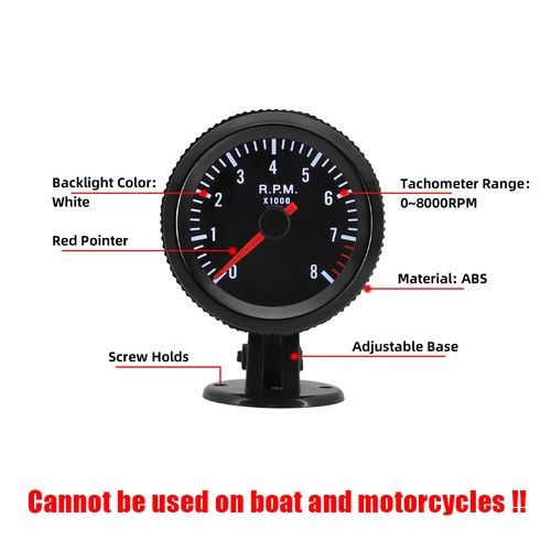 2" 52mm Tachometer Gauge 12V Car Tacho Meter With LED Display Gauge 0~8000 RPM - Picture 6 of 8
