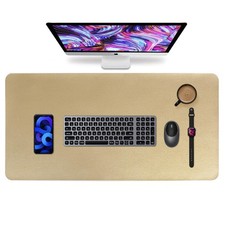 31.5x15.8 Inch Gold Cork Dual-Sided Faux Leather Desk Pad Protector Mat