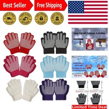 Kids 6-Pair Magic-Stretch Gripper Gloves - Fun Colors, Age 4-6, Winter Ready